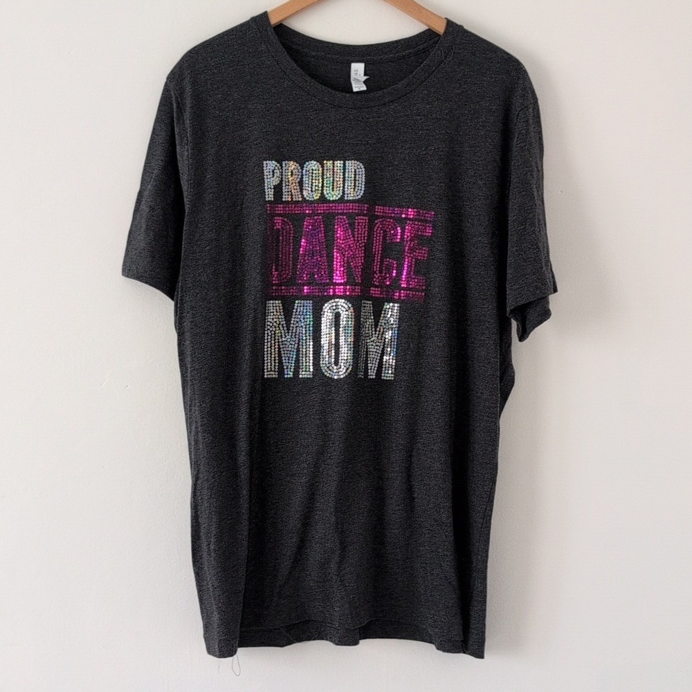 New Proud Dance Mom Bella Canvas Gray Pink Silver Sequin Polyblend T-Shirt XL